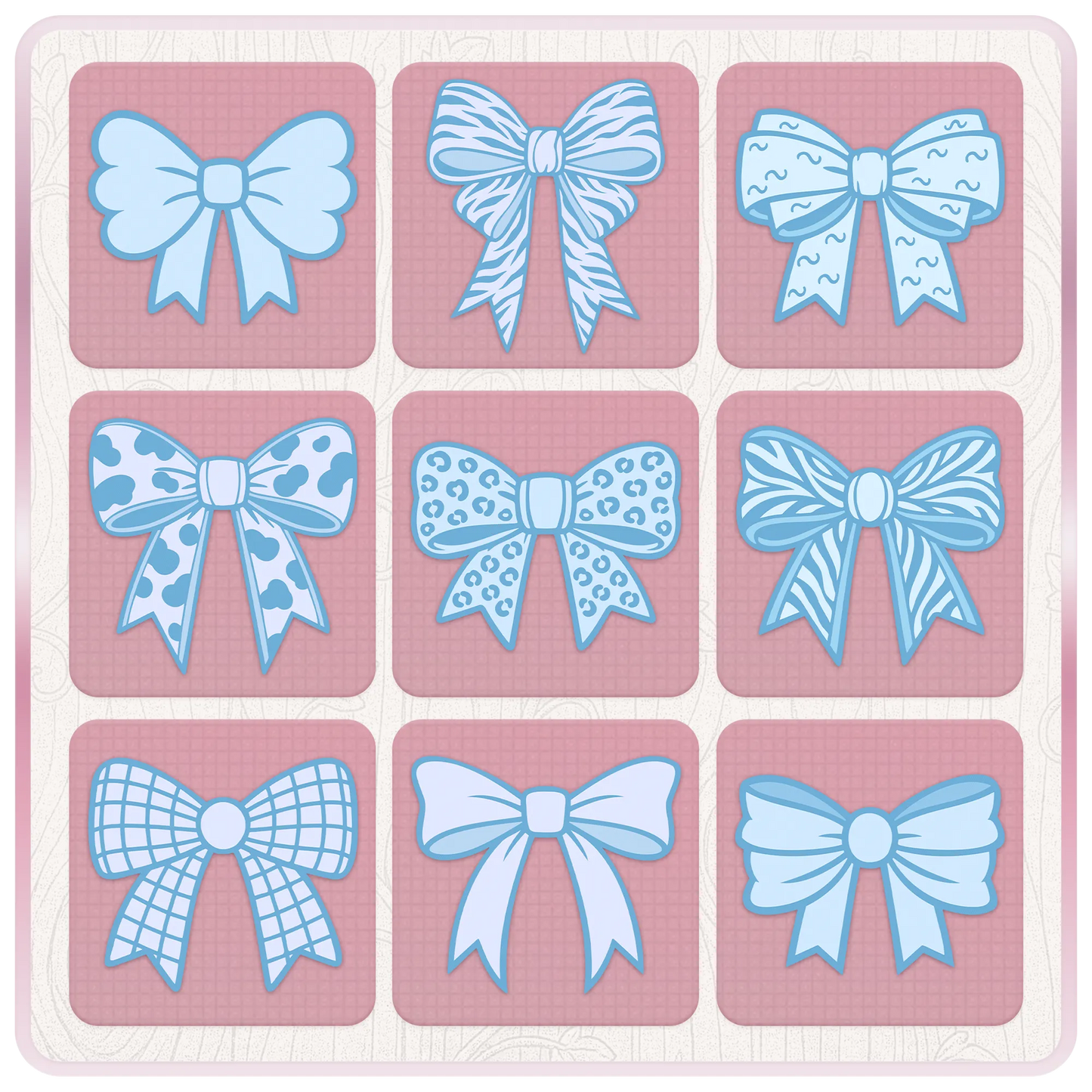 Assorted blue ribbon SVG bundle preview with patterned bow clipart including plaid, leopard, cow print, striped and decorative ribbon designs.
