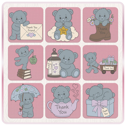 Blue teddy bear appreciation SVG collection including friendship, teacher appreciation, lantern, gift wagon, umbrella and floral themed designs