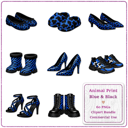 Animal Print Blue & Black Clipart Bundle 60 PNGs
