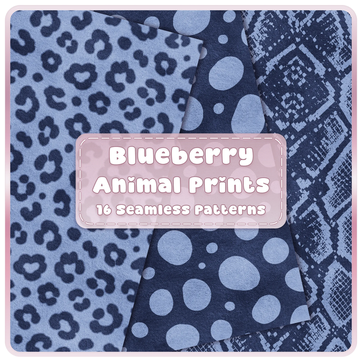 Blueberry animal print seamless patterns bundle with blue leopard polka dot and snakeskin digital papers
