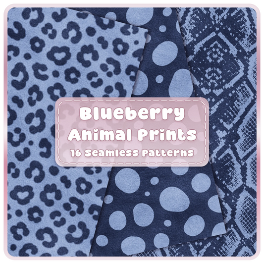 Blueberry animal print seamless patterns bundle with blue leopard polka dot and snakeskin digital papers