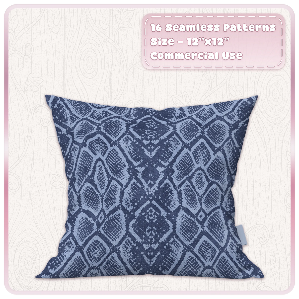 Blueberry navy snakeskin seamless animal print pattern displayed on a decorative cushion mockup