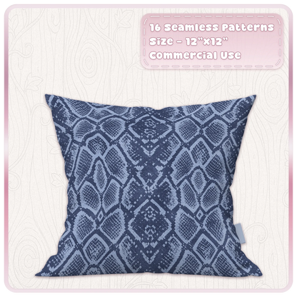Blueberry navy snakeskin seamless animal print pattern displayed on a decorative cushion mockup