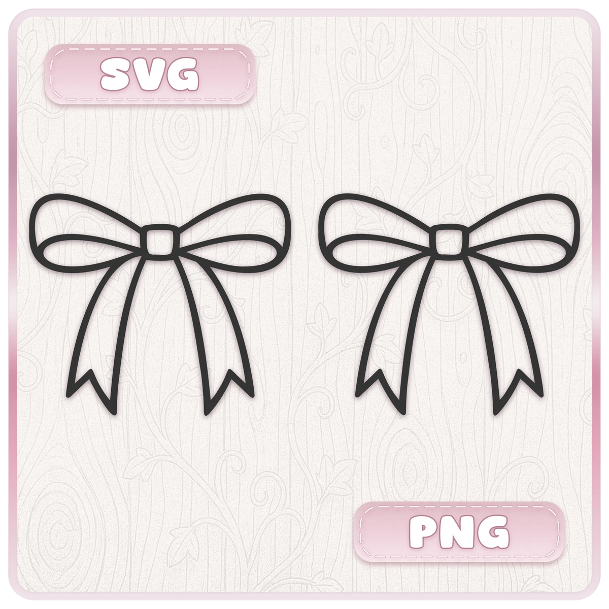 Bow SVG and PNG digital download showing outlined ribbon bow clipart supplied as scalable vector and PNG craft files
