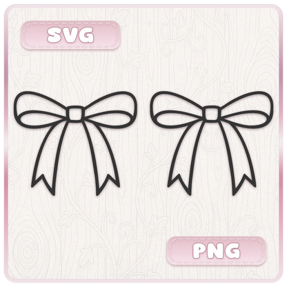 Bow SVG and PNG digital download showing outlined ribbon bow clipart supplied as scalable vector and PNG craft files