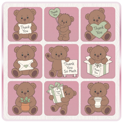 Collection of cute brown thank you teddy bear SVG and PNG designs including signs, balloons, gifts, envelopes and appreciation themed artwork