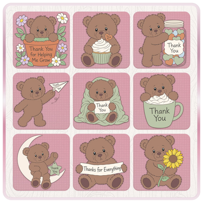 Additional thank you teddy bear SVG bundle designs featuring cupcakes, flowers, mugs, paper airplanes, sunflowers and gratitude messages