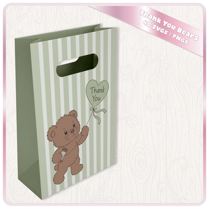 Thank you teddy bear SVG design displayed on gift bag mockup for Cricut vinyl projects, personalised gifts and commercial crafting