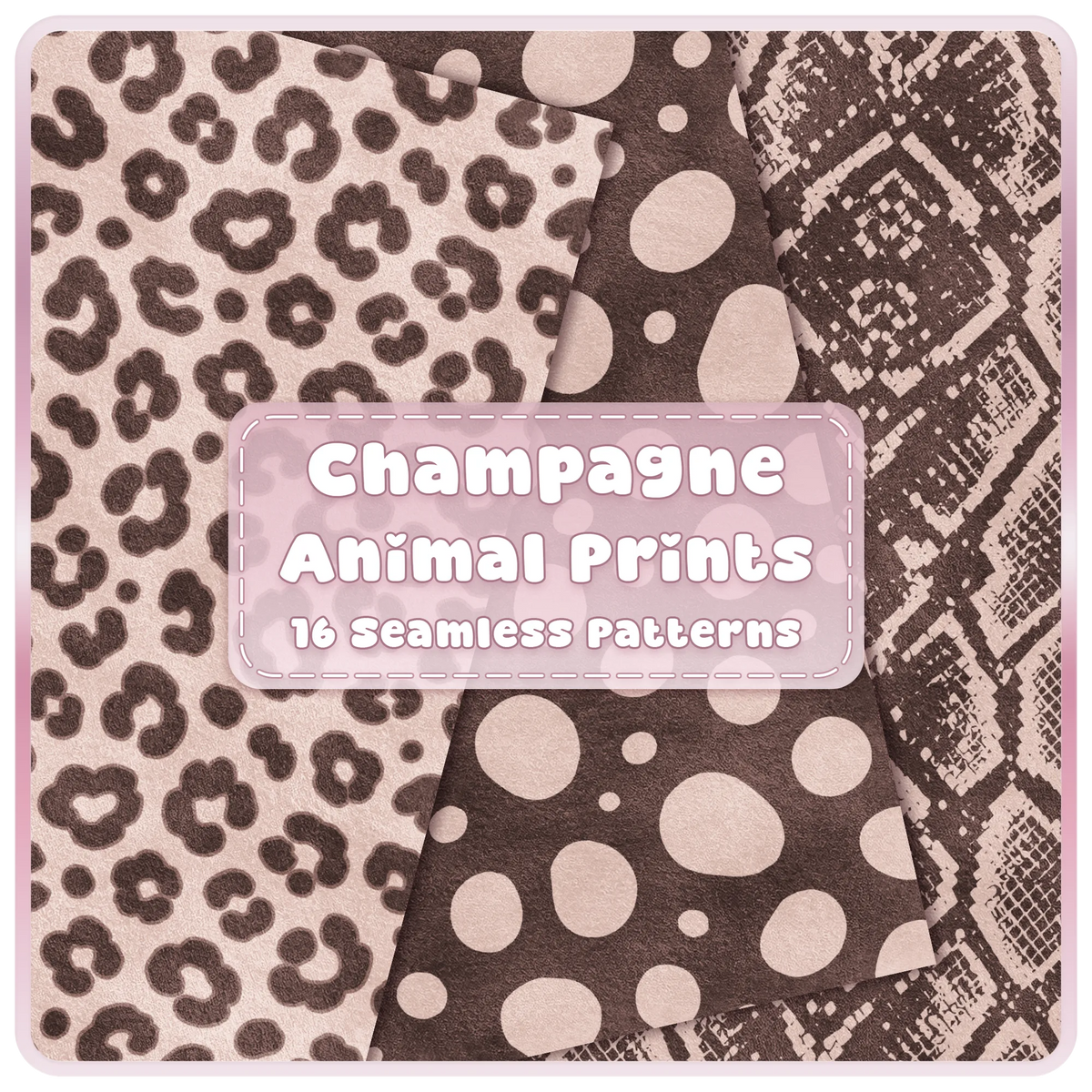 Champagne animal print seamless patterns bundle with leopard, polka dot and snakeskin digital papers