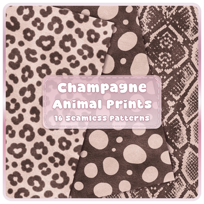Champagne animal print seamless patterns bundle with leopard, polka dot and snakeskin digital papers
