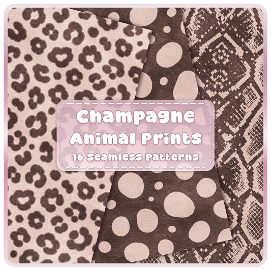 Champagne animal print seamless patterns bundle with leopard, polka dot and snakeskin digital papers