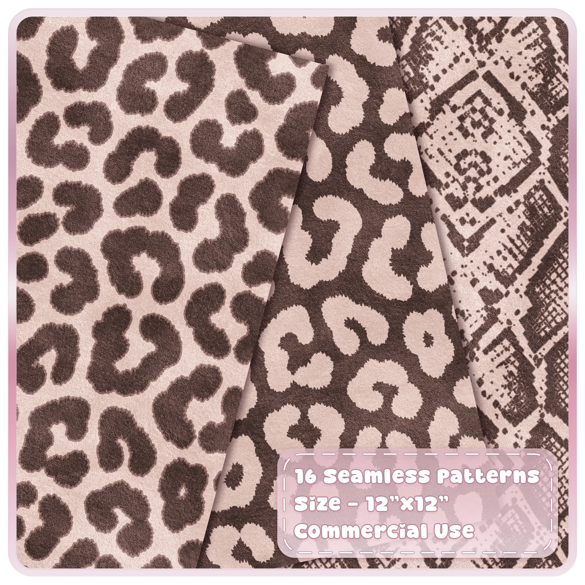 Champagne and brown leopard print and snakeskin seamless digital papers from animal pattern bundle