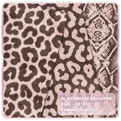 Champagne and brown leopard print and snakeskin seamless digital papers from animal pattern bundle