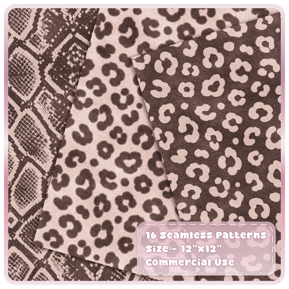 Champagne leopard print seamless patterns with light and dark brown animal print digital papers