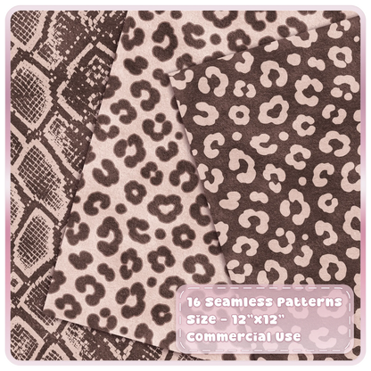 Champagne leopard print seamless patterns with light and dark brown animal print digital papers