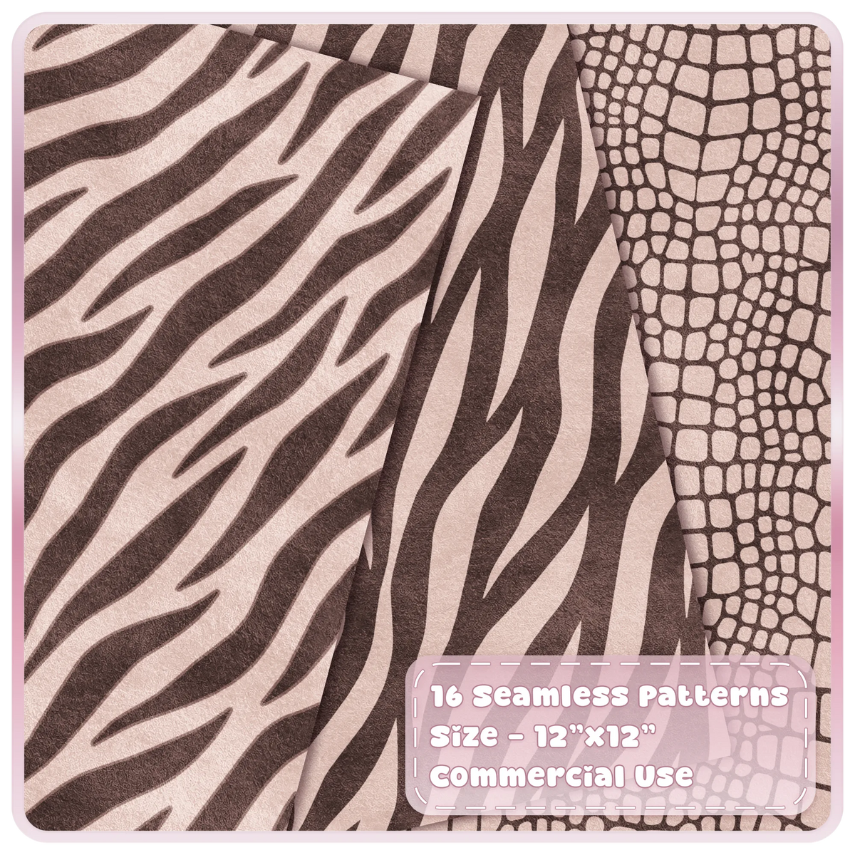 Champagne zebra stripe and crocodile skin seamless animal print digital papers in neutral brown tones