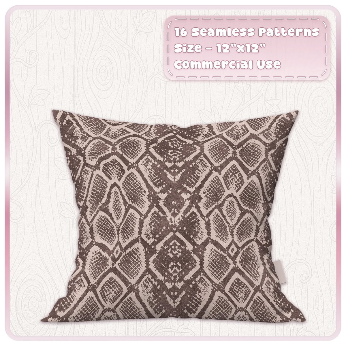 Champagne brown snakeskin seamless animal print pattern displayed on a decorative cushion mockup