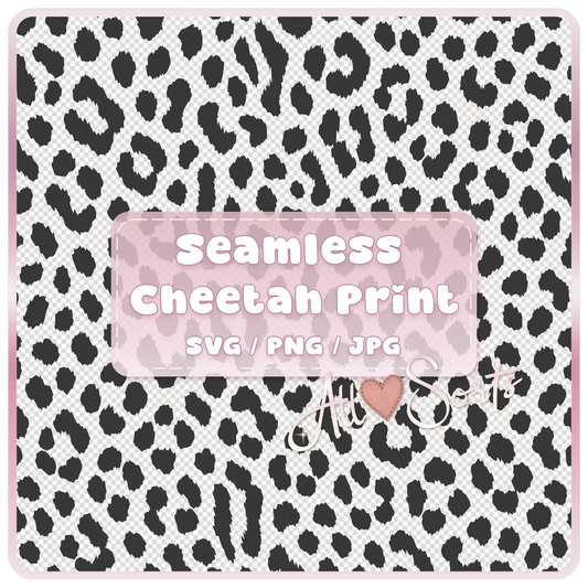 Seamless cheetah print pattern SVG PNG JPG digital download preview black and white animal print tileable design