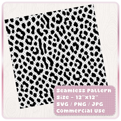 Tileable seamless cheetah print digital paper shown as a 12x12 animal print pattern with SVG PNG JPG file formats for commercial craft use.