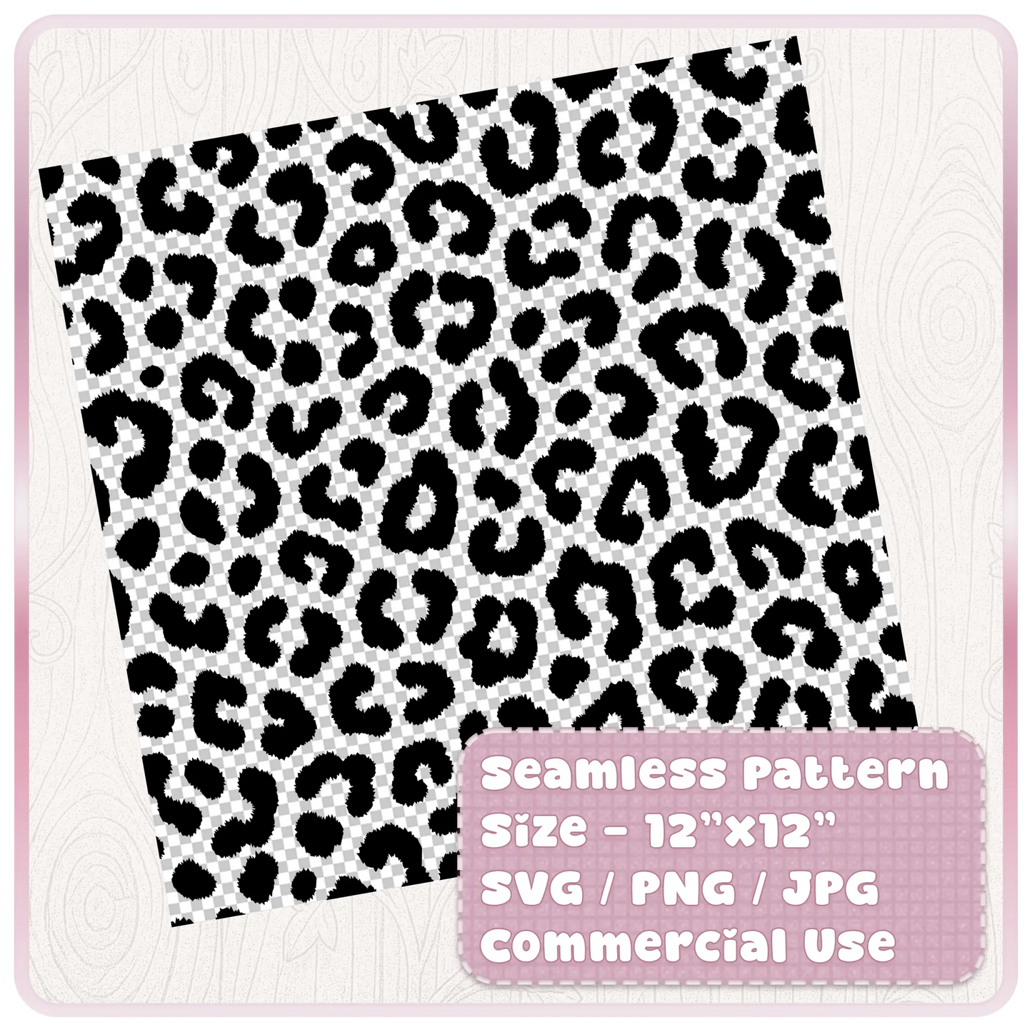 Seamless cheetah print pattern digital paper preview showing 12 x 12 tileable SVG PNG JPG animal print design for Cricut and sublimation.