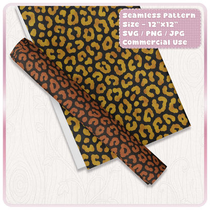 Seamless cheetah animal print digital paper mockup with gold and brown colour variations for wrapping paper, vinyl, sublimation and crafts.