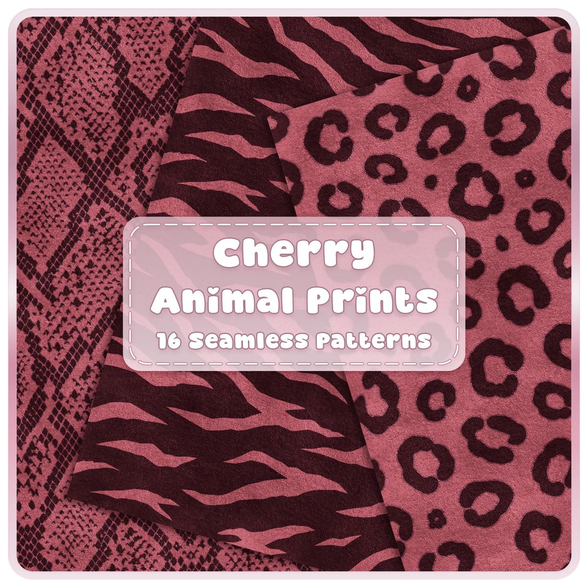 Cherry animal print seamless patterns bundle with snakeskin zebra and leopard digital papers