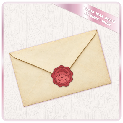 Christmas envelope decorated with a cute festive dog wax seal PNG, showing how Christmas clipart can be used for holiday stationery and gift packaging.
