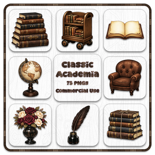 Classic Academia Clipart Bundle 75 PNGs