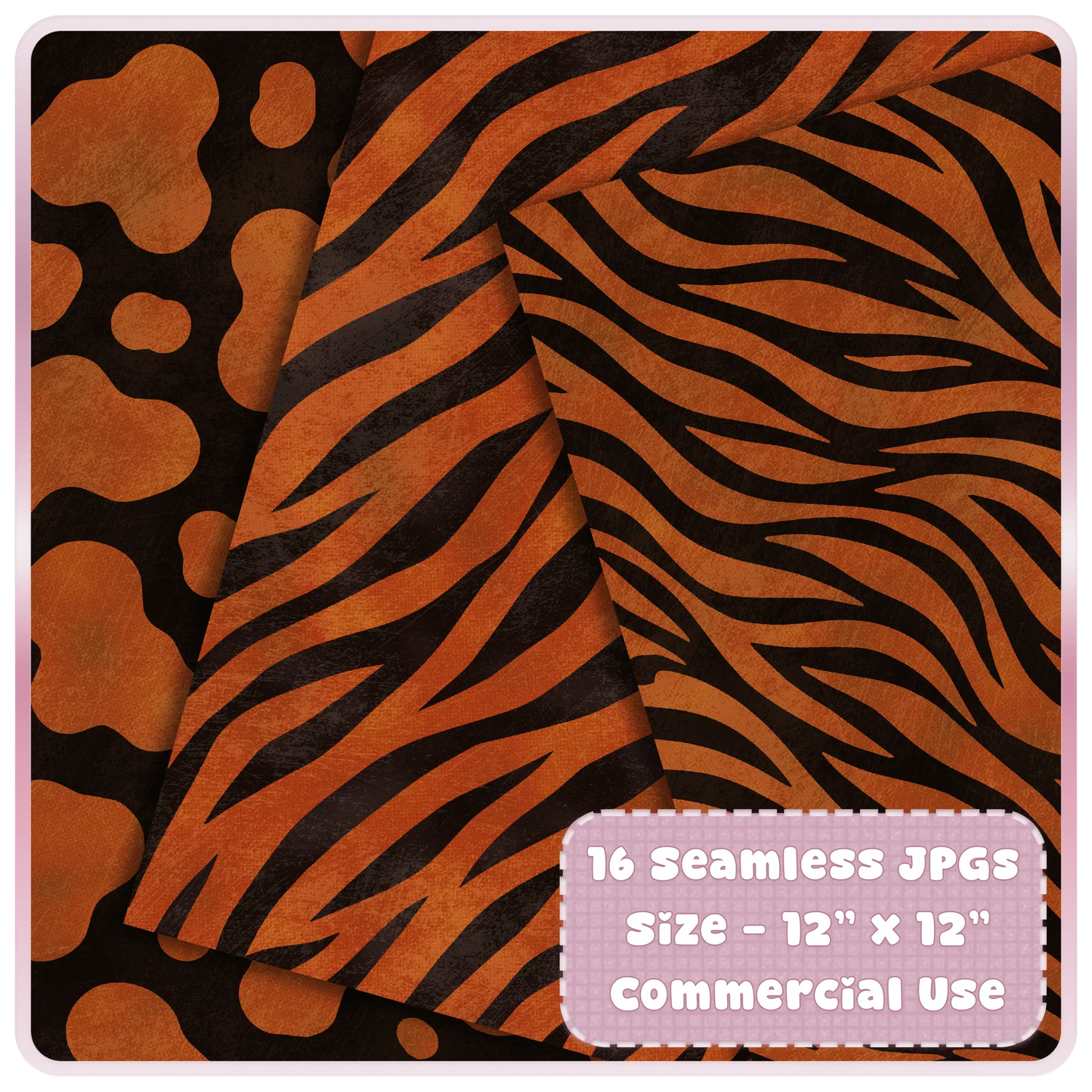 Copper Heat zebra print seamless digital paper preview with black safari stripe patterns for sublimation and craft designs.