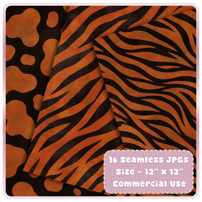 Copper Heat zebra print seamless digital paper preview with black safari stripe patterns for sublimation and craft designs.