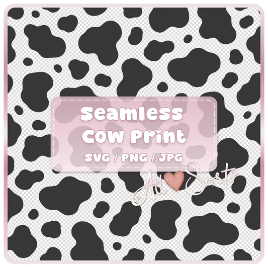 Seamless black and white cow print pattern digital download SVG PNG JPG preview
