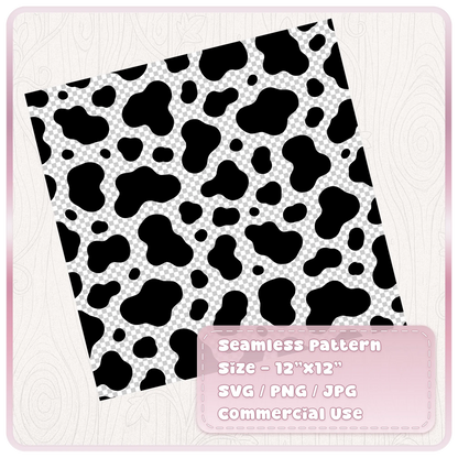 Black cow print seamless pattern on transparent background in editable SVG PNG and JPG digital formats