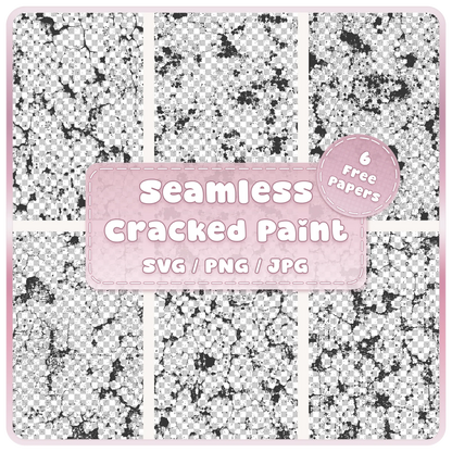 6 cracked grunge paint seamless pattern SVG PNG JPG digital download bundle showing distressed black paint texture overlays by AllSortsCrafts