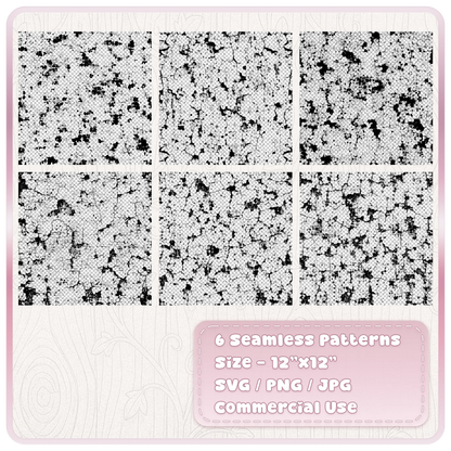 Six cracked paint seamless pattern designs with distressed grunge textures supplied as SVG PNG and JPG digital files