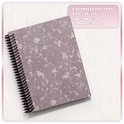 Mauve cracked paint seamless pattern applied to spiral notebook mockup with distressed vintage grunge texture