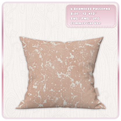 Peach cracked paint seamless pattern displayed on cushion mockup showing distressed grunge texture for fabric and home decor