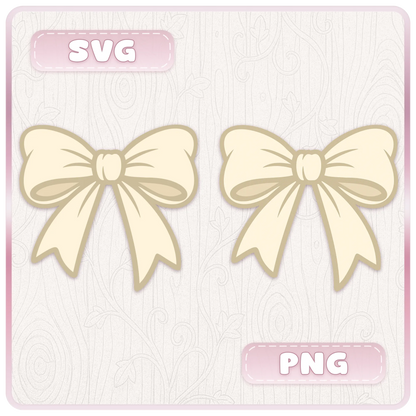 Cream ribbon SVG and PNG preview showing two bow clipart designs with transparent background file options for digital craft projects.
