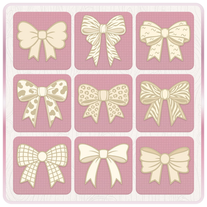 Assorted cream ribbon SVG bundle preview with patterned bow clipart including plaid, leopard, cow print and striped bow designs.