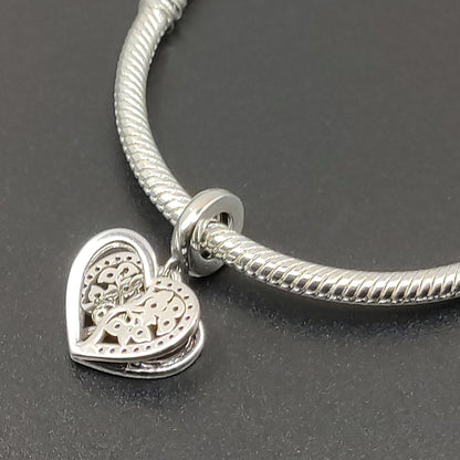 Tree Of Life Heart Dangle Bracelet Charm S925 Silver