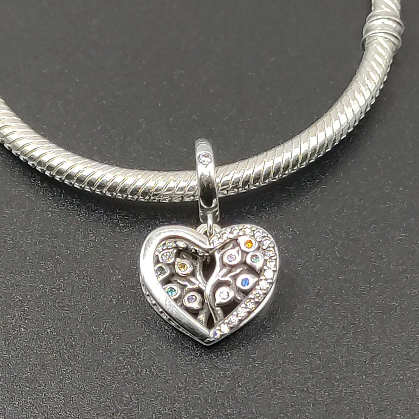 Tree Of Life Heart Dangle Bracelet Charm S925 Silver