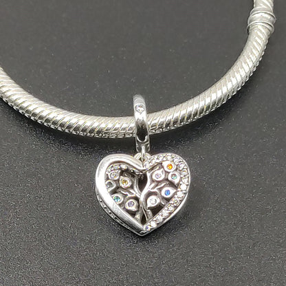 Tree Of Life Heart Dangle Bracelet Charm S925 Silver