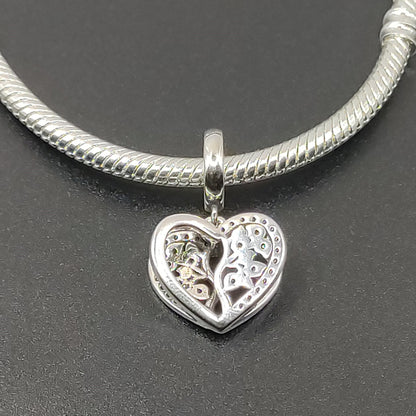 Tree Of Life Heart Dangle Bracelet Charm S925 Silver