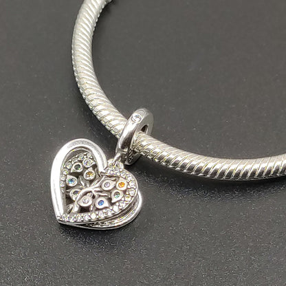 Tree Of Life Heart Dangle Bracelet Charm S925 Silver