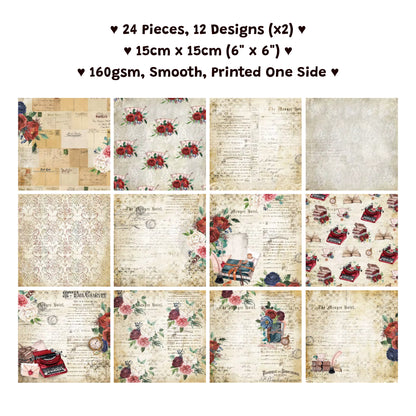24 Sheets Romantic Retro Design 6"x6" Paper Decor 🌹