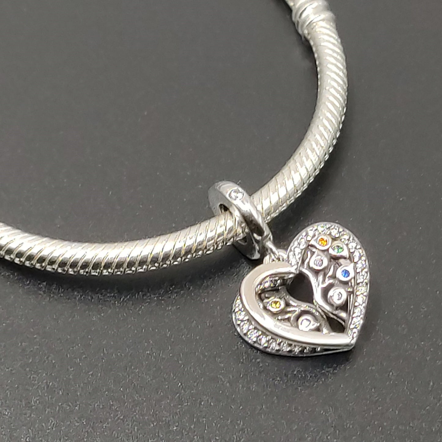 Tree Of Life Heart Dangle Bracelet Charm S925 Silver