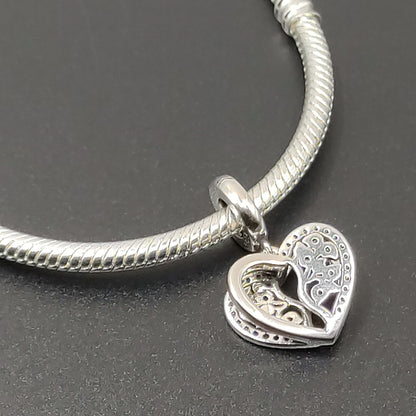Tree Of Life Heart Dangle Bracelet Charm S925 Silver