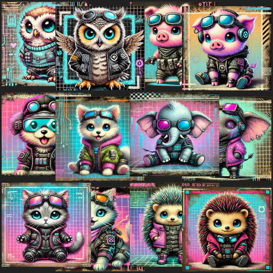 12 Pieces Baby Animals Of Cyberpunk Card Toppers