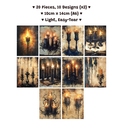 20 Sheets Dark Gothic Candles A6 Paper Decor