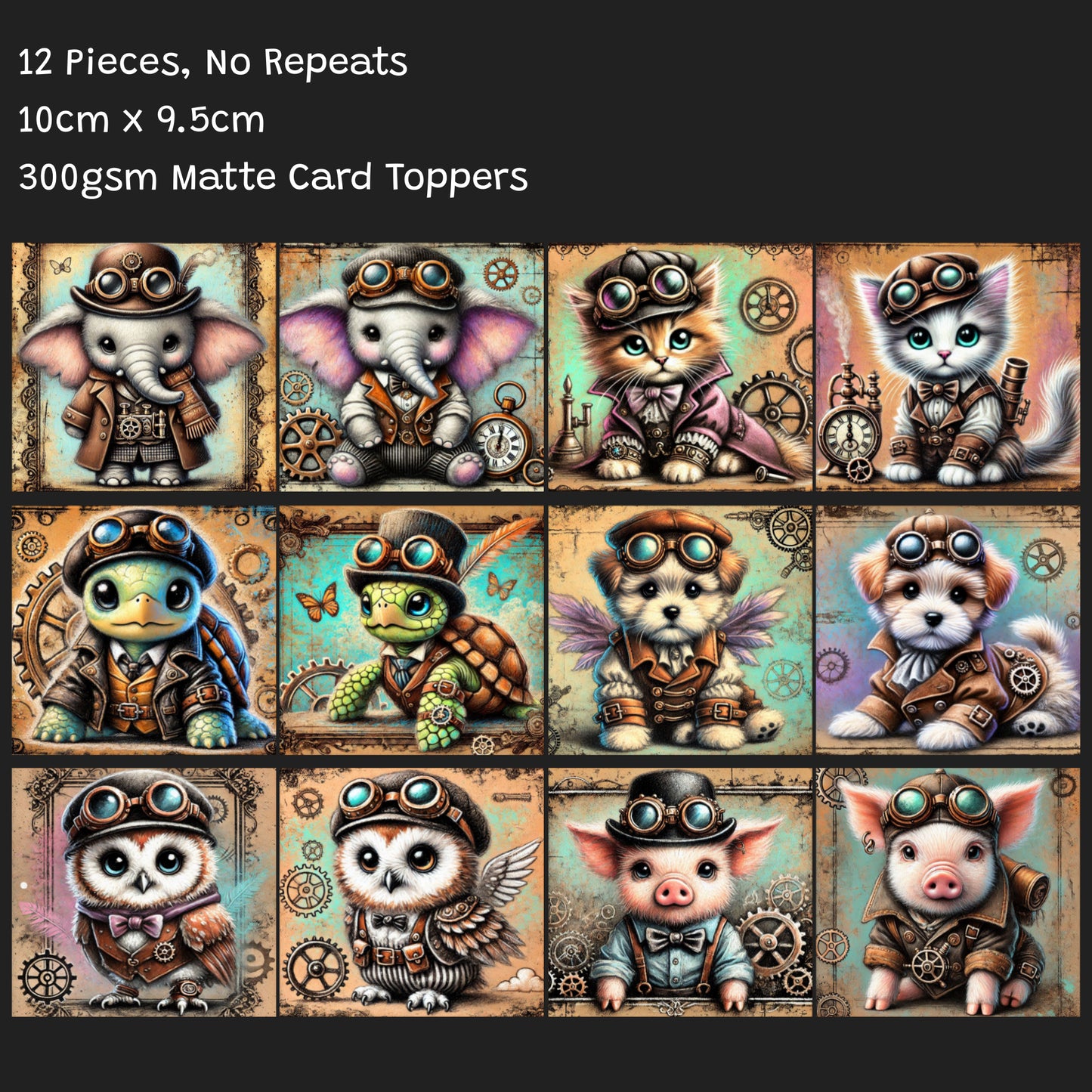 12 Pieces Baby Animals Of Steampunk Card Toppers