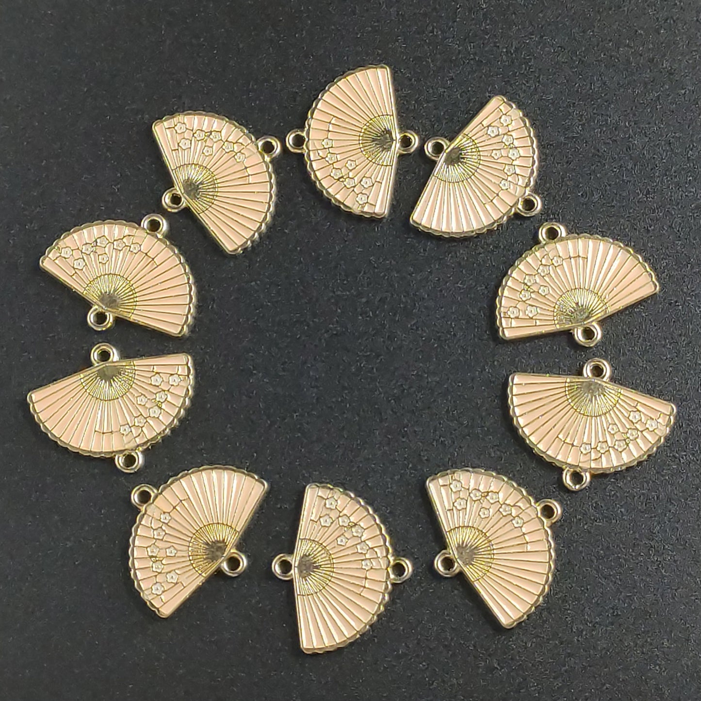 10 Pieces Pink & Gold Fan Charms